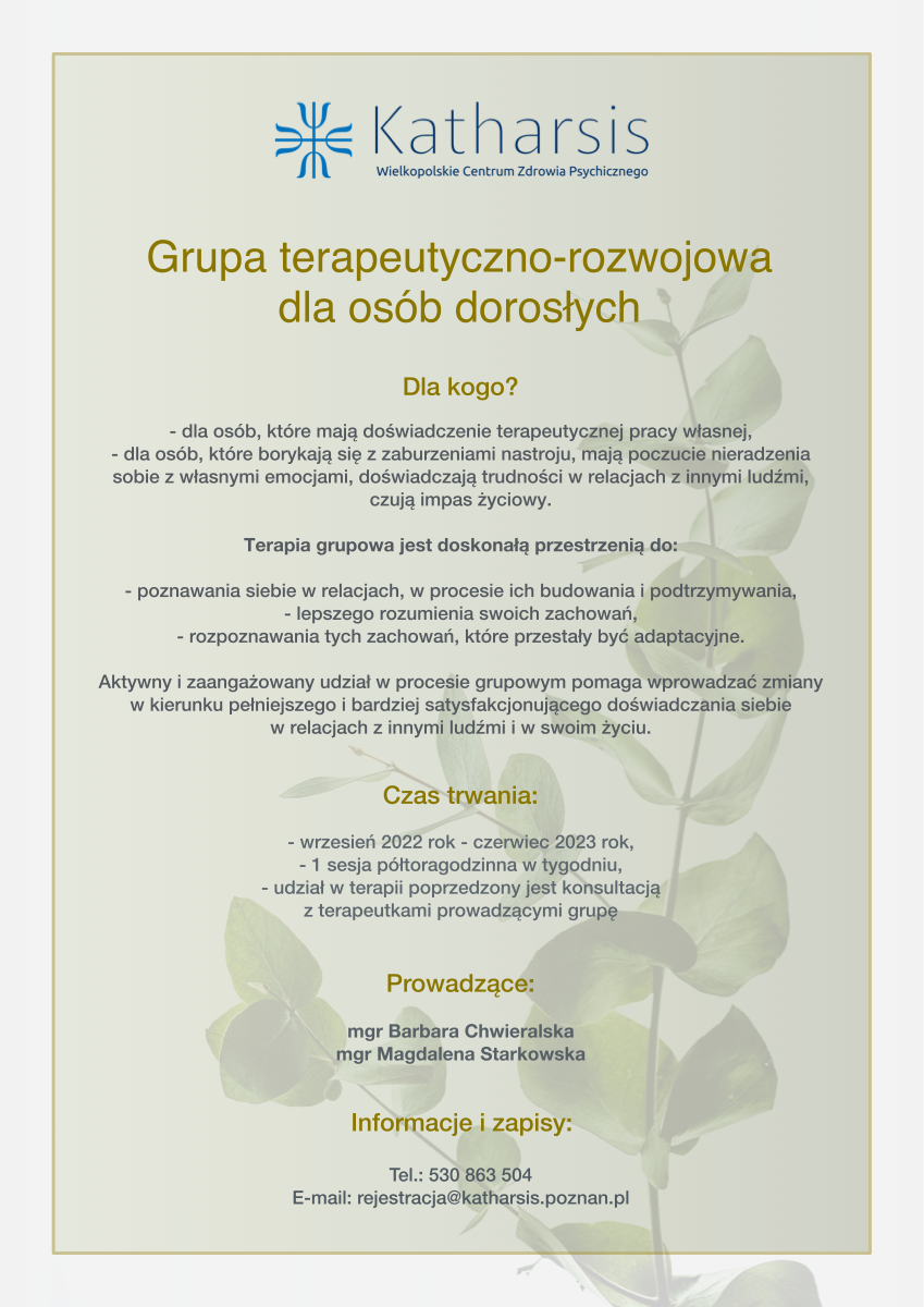 Nabór do grupy terapeutyczno-rozwojowej dla osób dorosłych